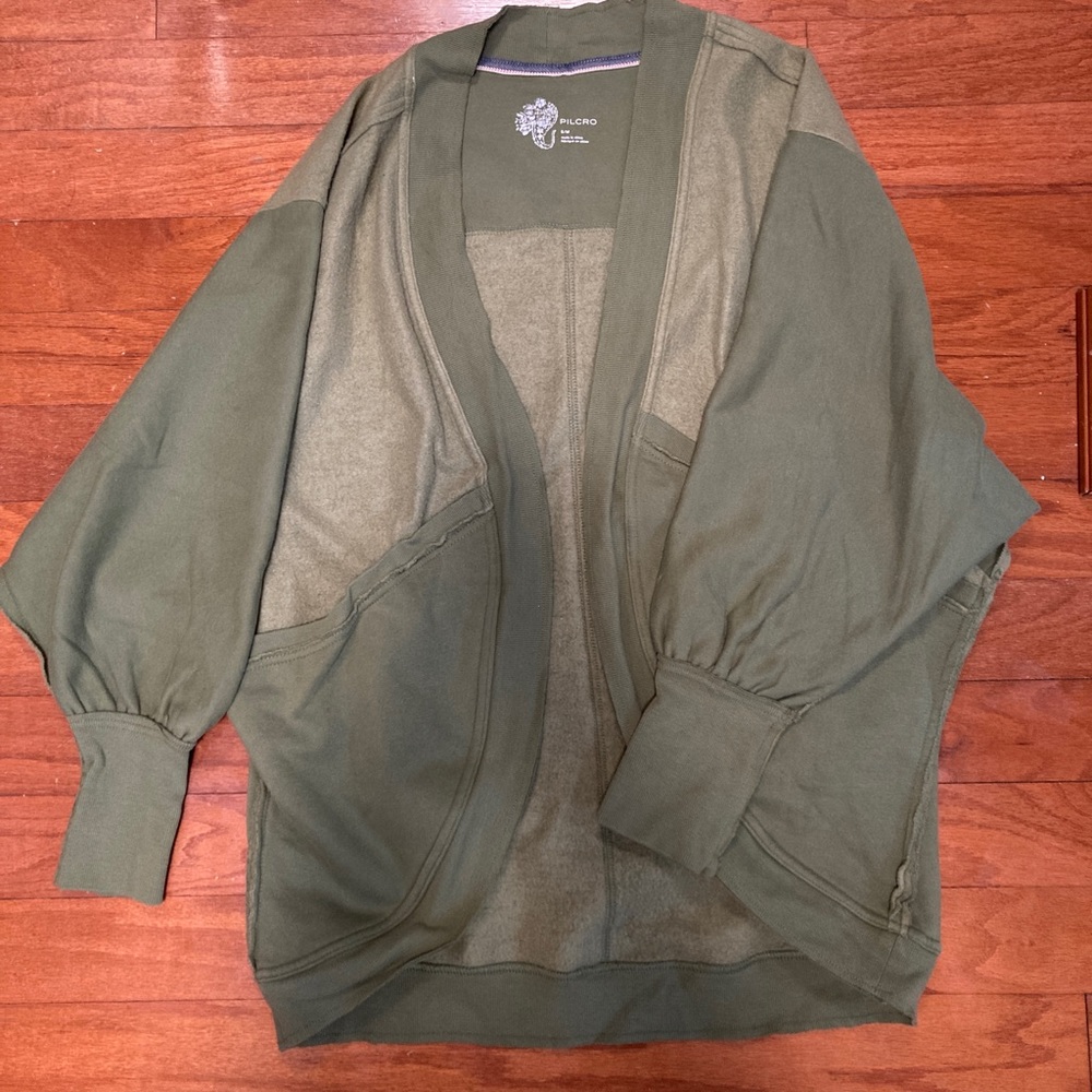 Anthropologie Pilcro Aubrey Olive Green Fleece Oversized Cardigan Sweater S/M